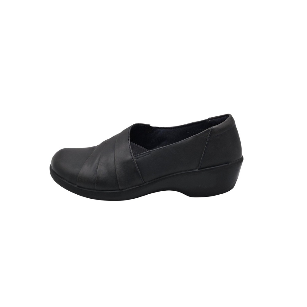 Clarks Shoes Womens Size 9 Black Leather Slip On Comfort Wedge Loafers‎ Casual